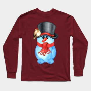 Lovely Watercolour Snowman With Bird Long Sleeve T-Shirt